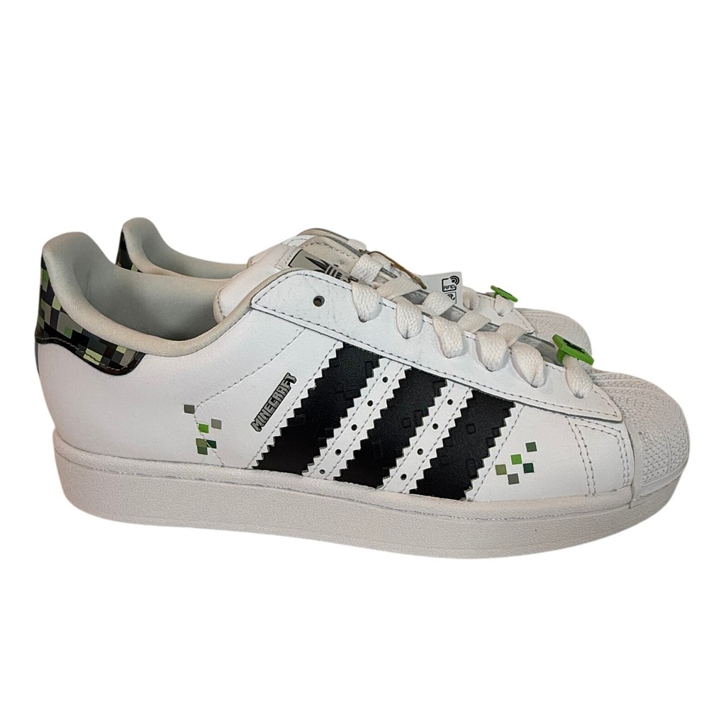 Adidas Superstar II J Minecraft White Black Green Pixel Sneakers Mens 7 NWB